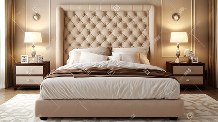 Stylish bedroom featuring large window minimalist furnishings and neutral color scheme