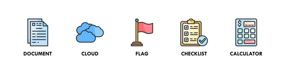 Key Performance Indicators banner web icon illustration concept with icon of document, cloud, flag, checklist, and calculator