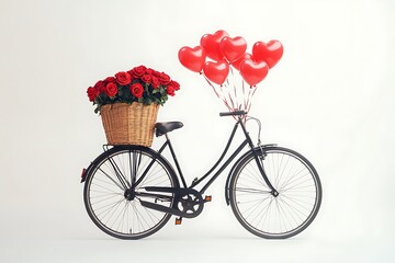 Romantic Bicycle with Heart Balloons and Roses for Valentine's Day