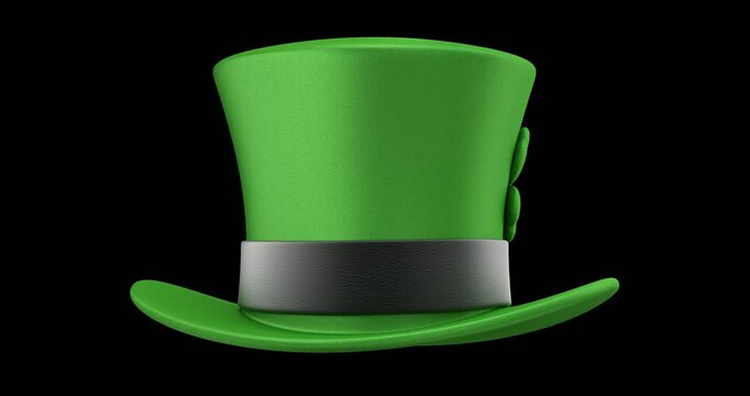 Rotation of  St Patricks day hat with clover - 3D animation seamlessly loopable isolated on transparent background
