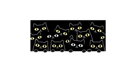 Fototapeta premium Set of black cats looking out the window. Collection of cartoon cats peeking out the window. Funny peeking pets. Vector illustration on white background. Tattoo.