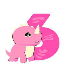 Cute Dino and The Number 6 Six Year Old