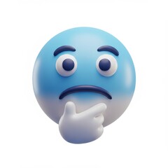 3D emoji thinking face isolated on white background with a blue and white color scheme