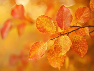 Autumn Leaves Glow Beautifully on Branches in Warm Sunlight, Showcasing Fall Colors.