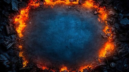 Fototapeta premium Dramatic background featuring a fiery border with a dark central area suitable for creative design and storytelling
