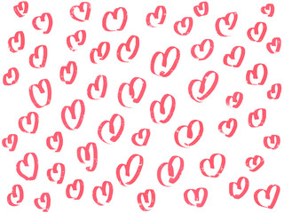 ラフに描いたたくさんの赤色ハート背景イラスト　