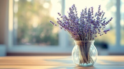 Sunlight Lavender Bouquet Vase Windowsill Home Decor