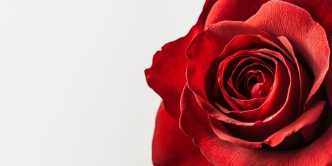 Naklejka premium Closeup of a red rose showcasing its delicate petals on a pristine white background. Experience the beauty of the red rose and its vibrant petals in this stunning composition.