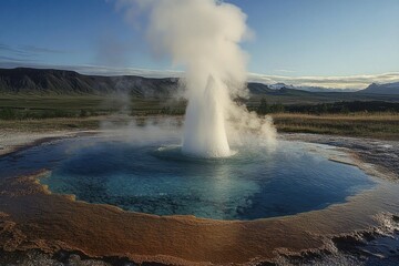 captivating geyser in Iceland displays a magical blend of steam- shimm