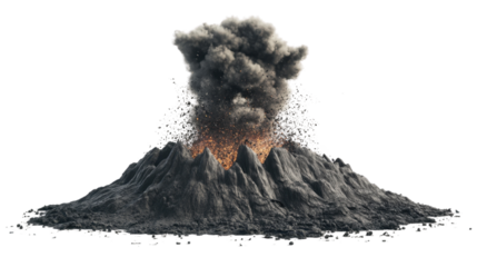 Flowing Lava on a Volcano Peak in Hawaii with Mountain Views and Cloudy Skies