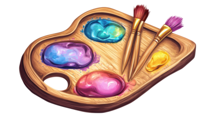Colorful palette with brushes and paints for artistic creation