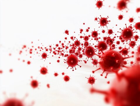 red virus molecules on a white background 