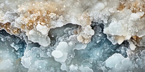 Permafrost bacteria thrive in this melting glacier environment, showcasing a creative ice background with sparkling infusions. This macro texture shot highlights the fascinating permafrost bacteria