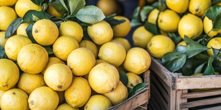 Fresh lemons piled high at a vibrant marketplace, showcasing a delightful assortment of fresh lemons, perfect for culinary creations and refreshing beverages made with fresh lemons.