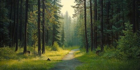 Obraz premium Tranquil moments at a serene forest recreation area, offering a peaceful escape and showcasing the beauty of nature, perfect for those seeking an outdoor adventure in a national forest.