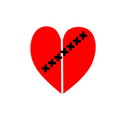 illustration of red heart sewn