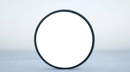 Surfboard on the beach under a blue sky with clouds and a distant horizon, blending elements of nature, fantasy, and space