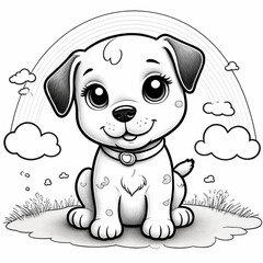 Naklejka premium puppy and rainbow coloring page.
