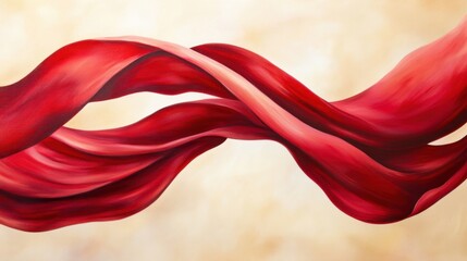 A flowing red ribbon against a soft background, creating a sense of movement and elegance.