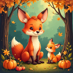 Fototapeta premium whimsical autumn animal illustrations charming woodland creatures warm earthy color palette new image 