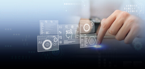 AI technology is utilized by businessmen on their laptops for data analysis, idea generation, and computer language code, as well as for AI chat.