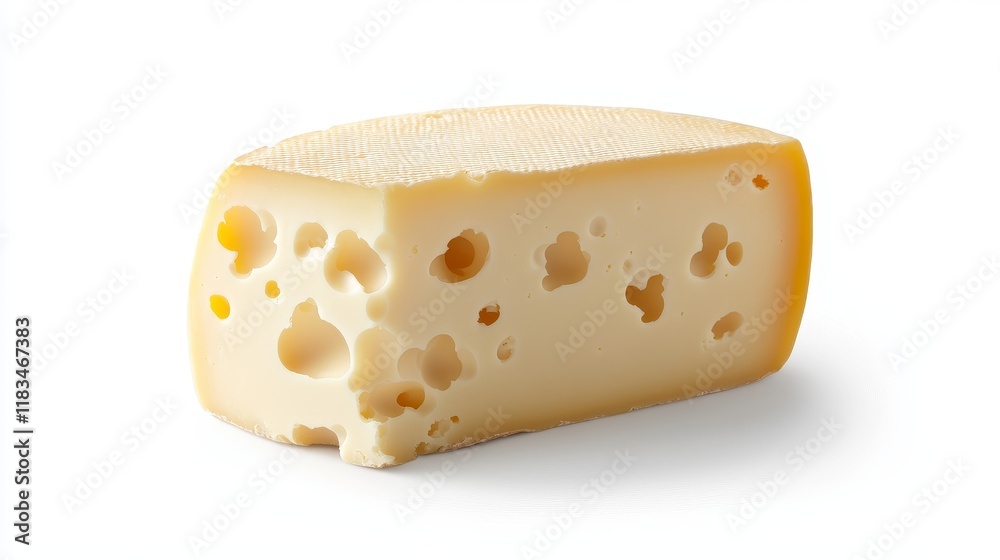 Aufkleber isolated piece of emmentaler cheese displayed on a clean white background, showcasing the distinctiv
