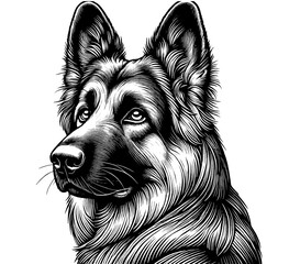 Hand drawn German Shepherd portrait, vector sketch isolated on white background, SVG vector	