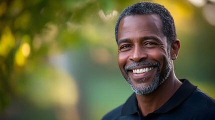 Fototapeta premium A man smiling contentedly, eyes relaxed, against a soft green background