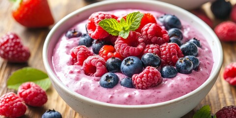 Nutritious breakfast bowl featuring vibrant berries, presenting a delicious blend for a healthy start. This healthy bowl is perfect for those seeking a berry infused breakfast option.