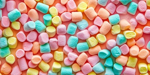 Colorful mini marshmallows create a vibrant background and delightful texture, perfect for adding a fun and whimsical touch to various design projects involving colorful mini marshmallows.