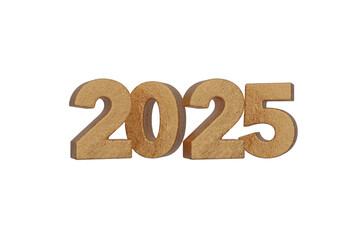3D Illustration, font 2025 background new year , Surface or metallic  gold