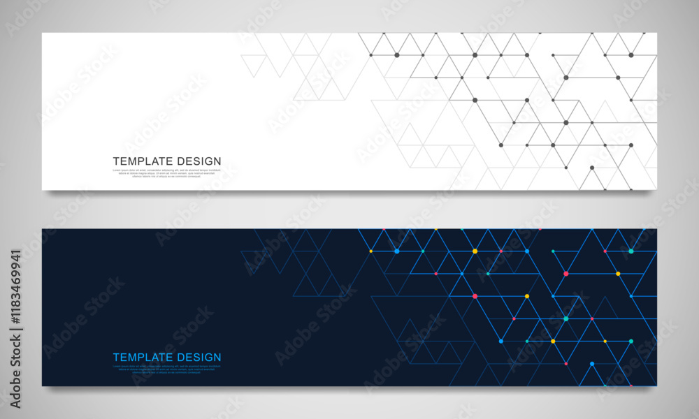 Poster Graphic design element for web page or banner with a geometric pattern of triangle shapes.