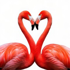 Two flamingos forming a heart shape with their necks.