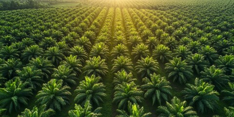 Company managed oil palm plantation showcasing extensive oil palm cultivation practices in a sustainable environment for the oil palm industry. The oil palm plantation reflects advancements in oil