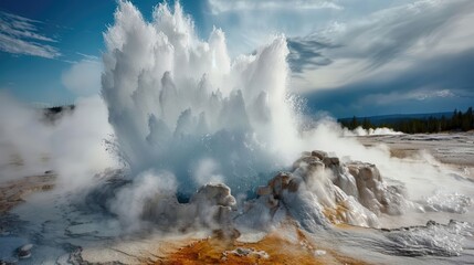 Dramatic erupting geyser in Yellowstone