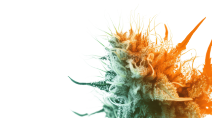 Cannabis bud rich in trichomes, showcasing its green and orange colors, isolated. PNG transparent.
