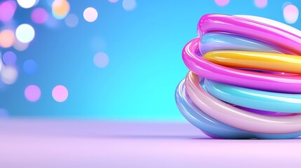 Colorful abstract rings on pastel background.