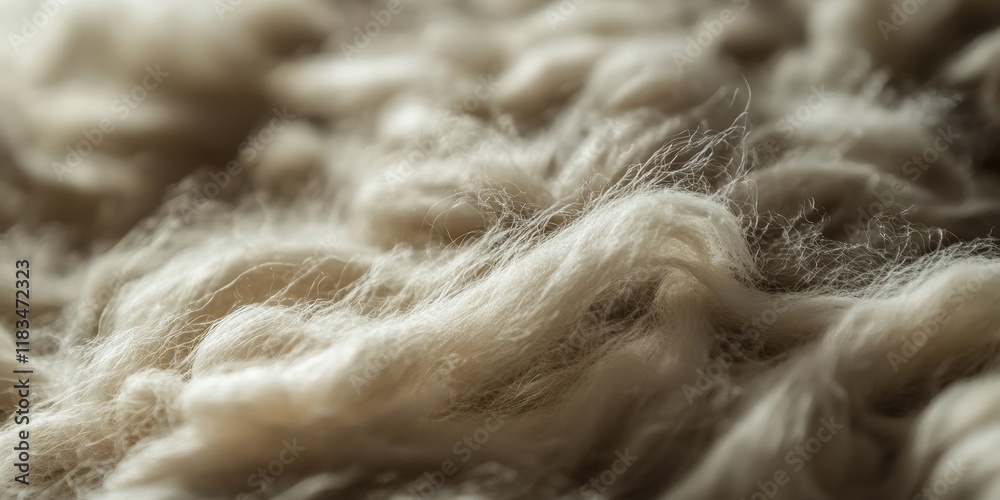 Poster Close up macro image showcasing intricate details of wool fibers, highlighting the unique texture and structure of wool fibers in a visually captivating manner. Explore the beauty of wool fibers.