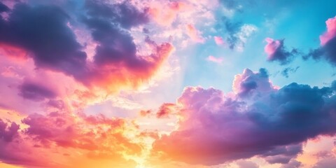 Obraz premium Vibrant sunset clouds create a stunning sky background, showcasing a blend of colors that enhance the beauty of sunset clouds and sky for a captivating atmosphere.
