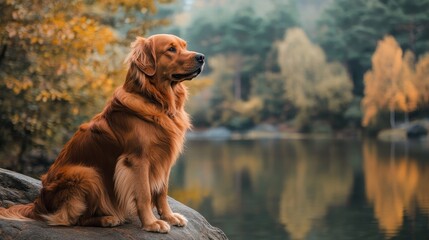 Obraz premium Majestic big dog with a beautiful brown coat exploring the wonders of nature, showcasing the charm and serenity that a big dog brings to its natural surroundings.
