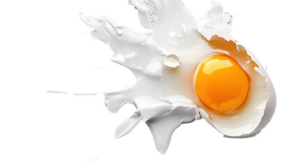Cracked egg with yolk isolated on white background. PNG transparent.