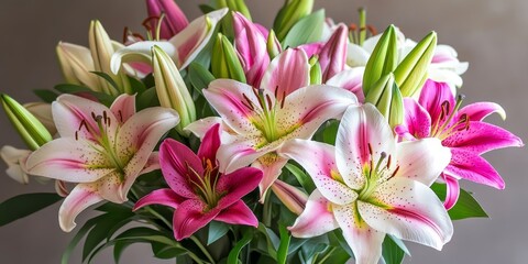 Fototapeta premium A beautiful lily bouquet perfect for celebrating special moments, this congratulating lily bouquet symbolizes achievement and joy, making it an ideal gift for any congratulatory occasion.