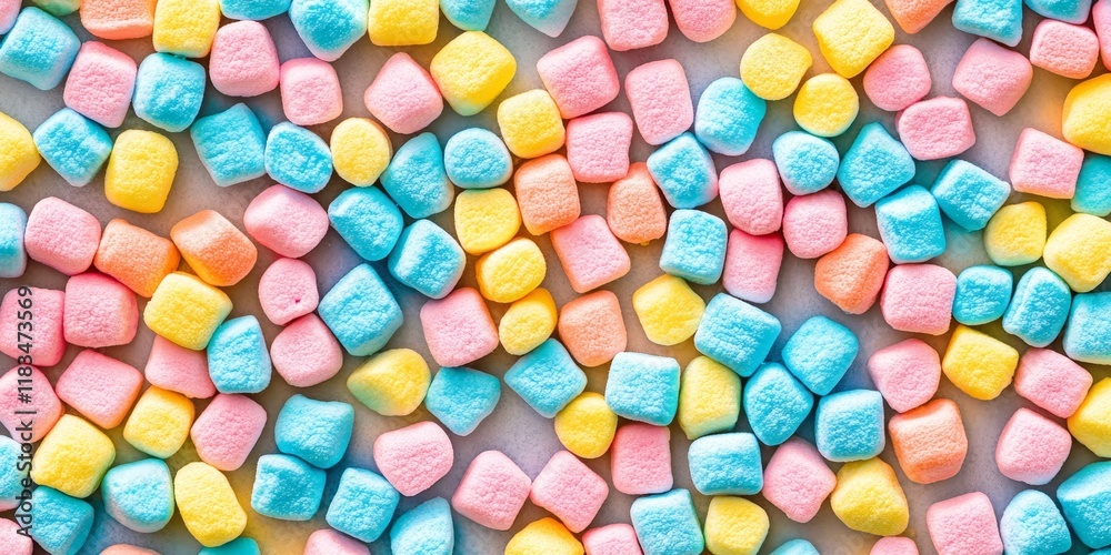 Poster Colorful mini marshmallows create a vibrant background and delightful texture, perfect for adding a fun and whimsical touch to various design projects involving colorful mini marshmallows.