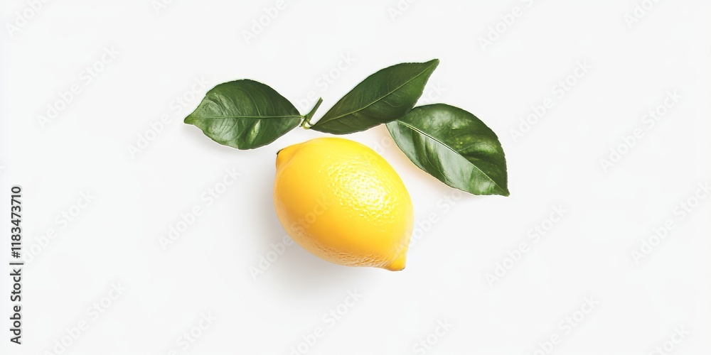 Poster isolated lemon with leaves presented on a white background, highlighting the freshness and vibrant c