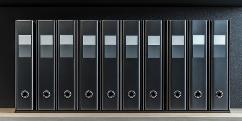 Black document binders featuring labels labeled with ideas, create a neat organization for all your important concepts. These black document binders are perfect for managing and storing your ideas.