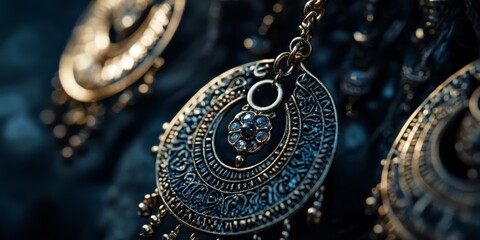 Close up of piercing earrings displayed against a dark background, showcasing the intricate designs and details of these stylish piercing earrings. Ideal for highlighting fashion accessories.