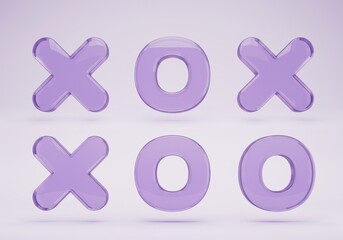 Obraz premium 3D set of translucent glass X and O shapes in pastel purple hues