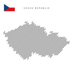 Czech Republic map from pattern of black slanted parallel lines. Czechia map with gray diagonal lines. Silhouette of a country made of oblique hatching. Vector illustration isolated on white.