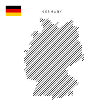 Germany map from pattern of black slanted parallel lines. German map with gray diagonal lines. Silhouette of a country made of oblique hatching. Vector illustration isolated on white.