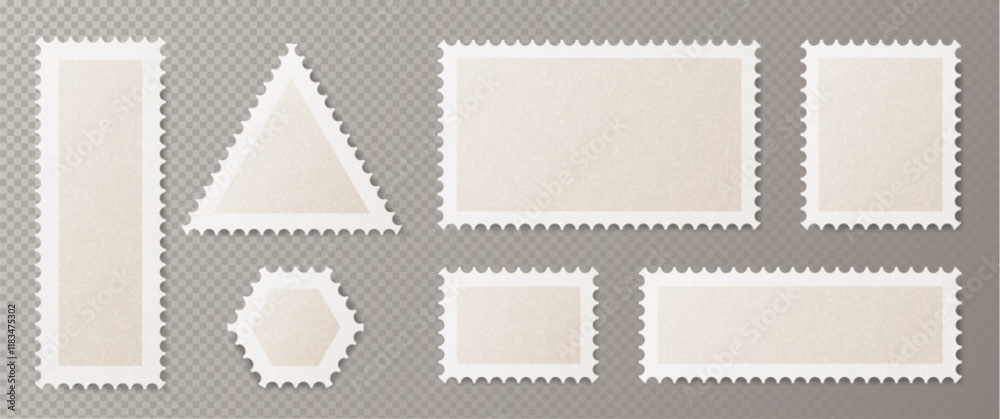 Wall mural postcard stamp frames set in different geometric shapes - vertical and horizontal rectangle, triangl